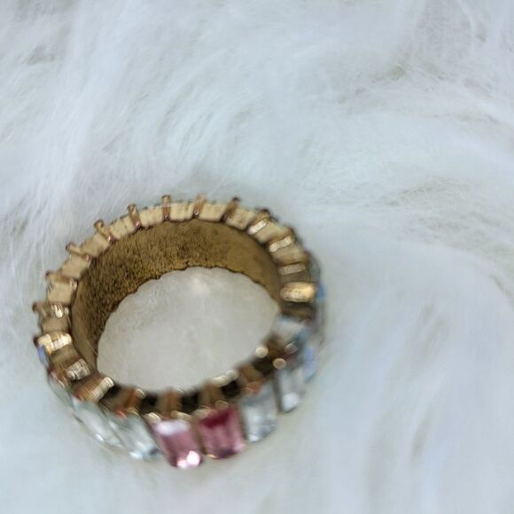 Pink & clear Swarovski crystals gold eternity band sz 7 - Picture 4 of 4
